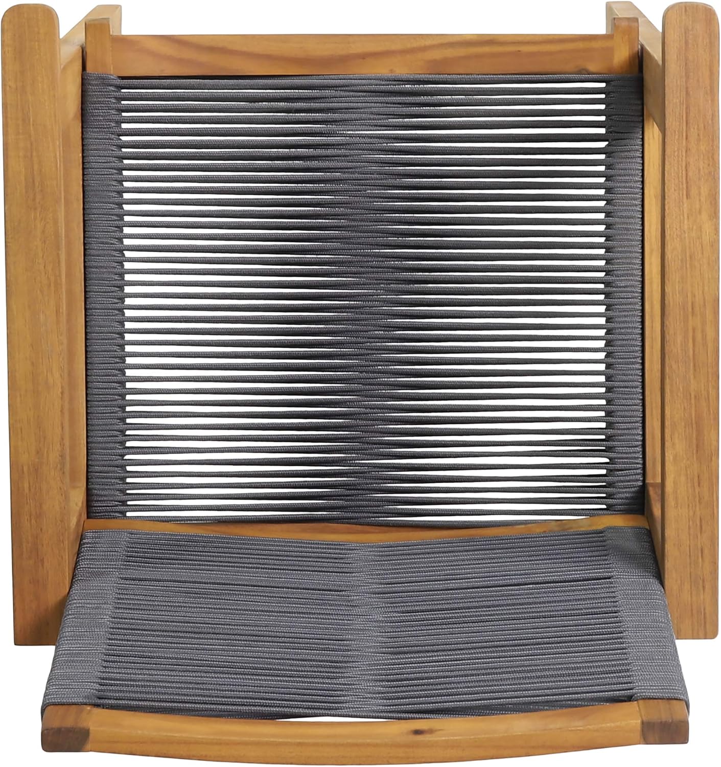Outdoor Acacia Wood Dining Chair with Rope Seating (Set of 2), Teak and Dark Gray C33235