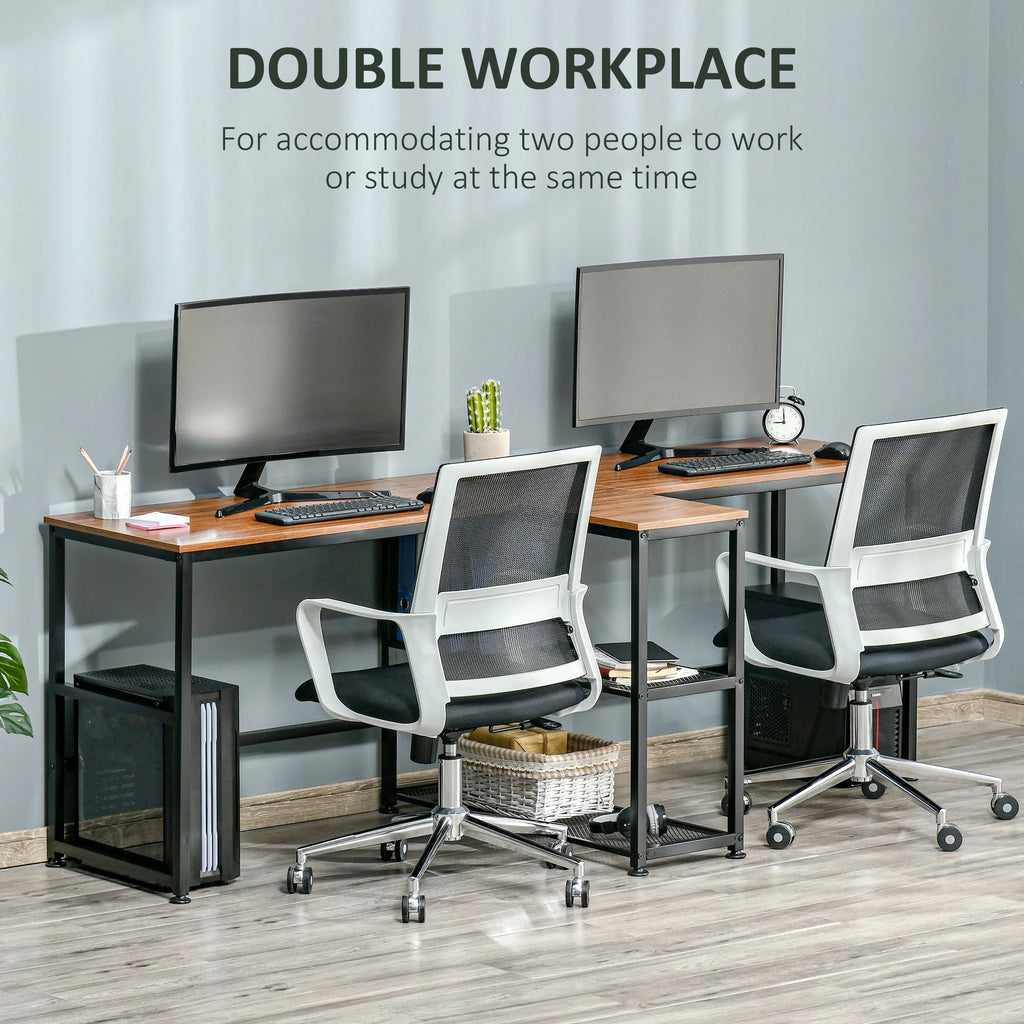 83" Two Person Computer Desk with 2 Storage Shelves and Book Shelf Y374
