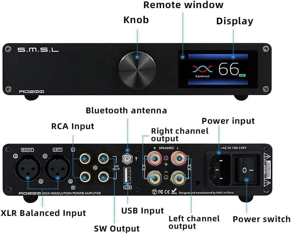 Digital Power Amplifier 150W×150W 2 Channel Desktop Amp with Remote Control B1599