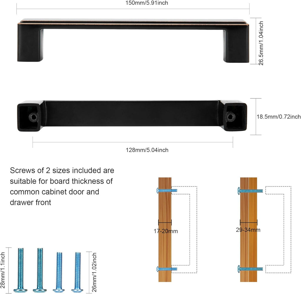 Black Solid Metal Cabinet Handles 6 Pieces 5” Hole Centers G36194