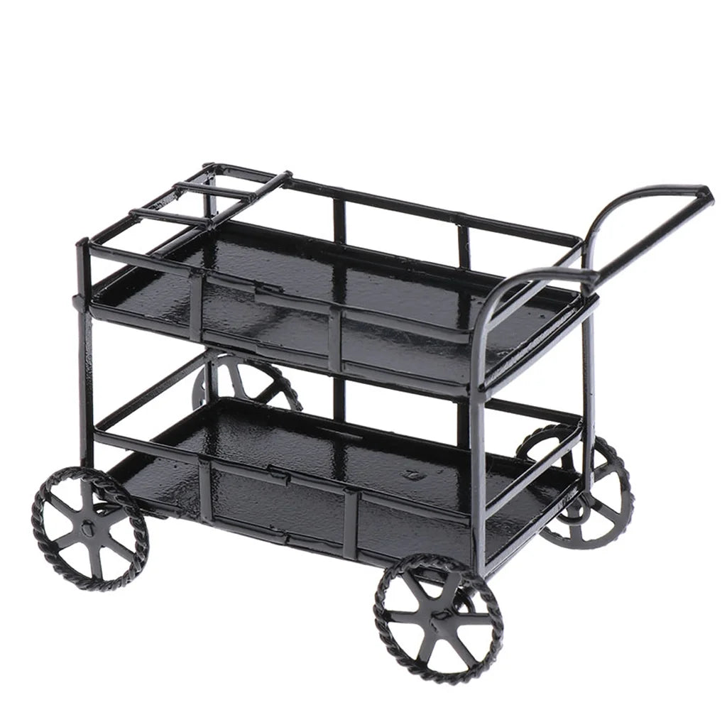 Black Metal 1/12 Dollhouse Miniature Food and Beverage Cart Accs F3753