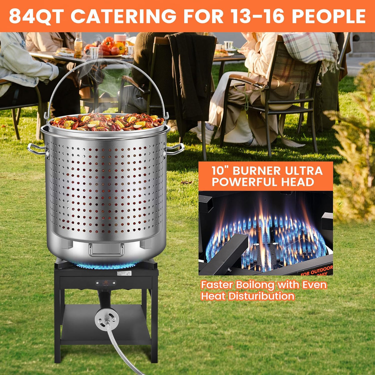 84QT Stainless Steel Seafood Boil Pot with Propane Fryer F605