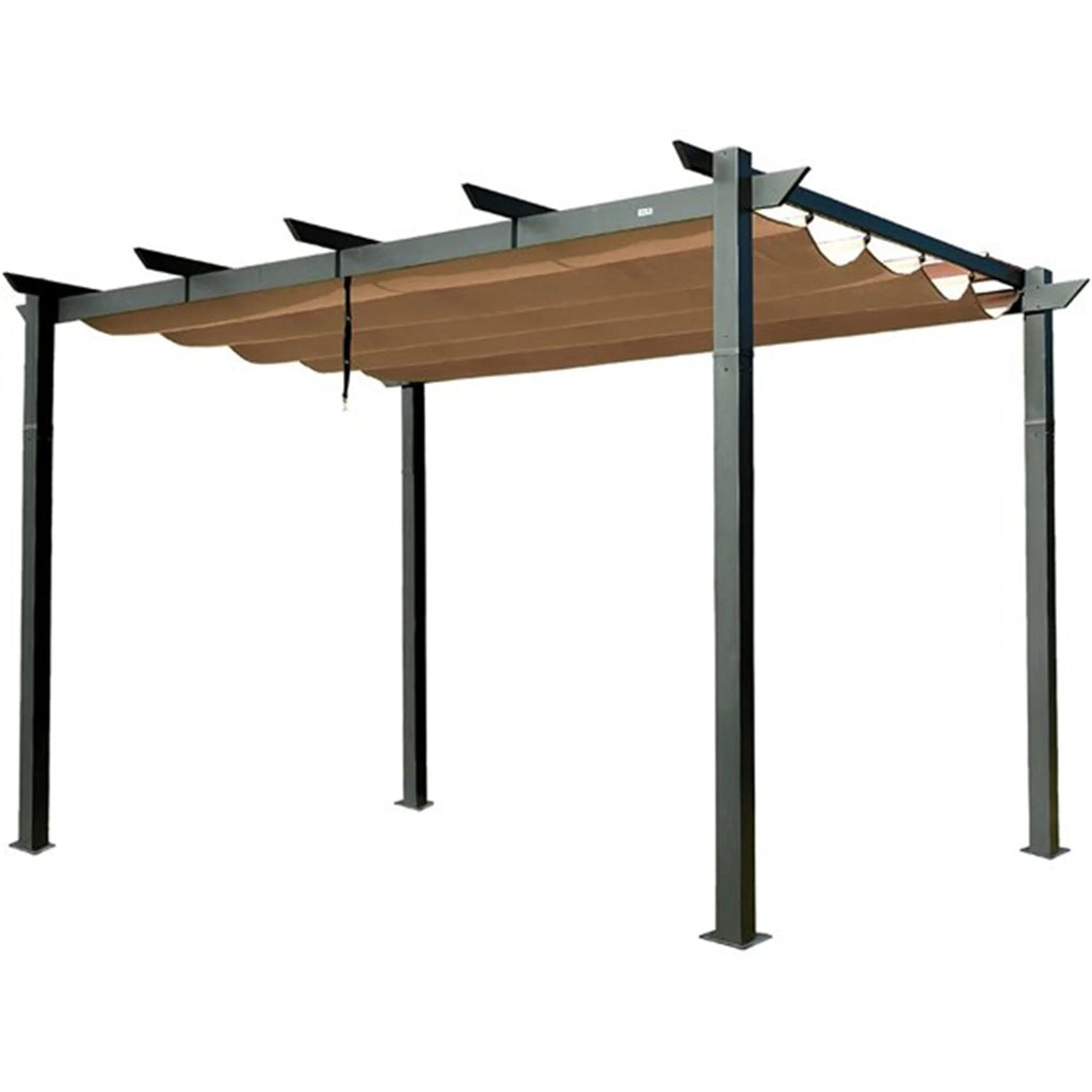 Beige Aluminum Retractable Pergola with Sun Shade Canopy M2153