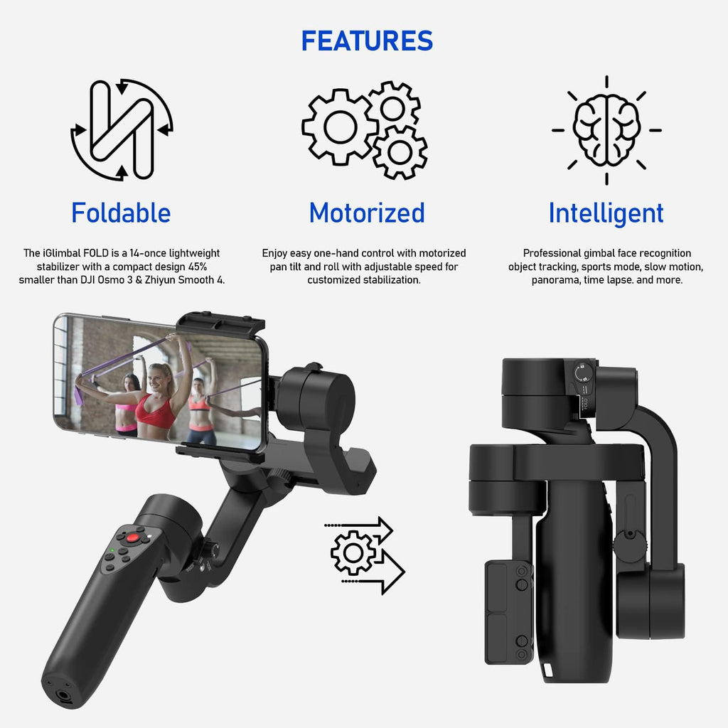 3-Axis Mini Handheld Gimbal Stabilizer for iOS and Android, Foldable Pocket Gimbal Bundle, Pack of 2 E116