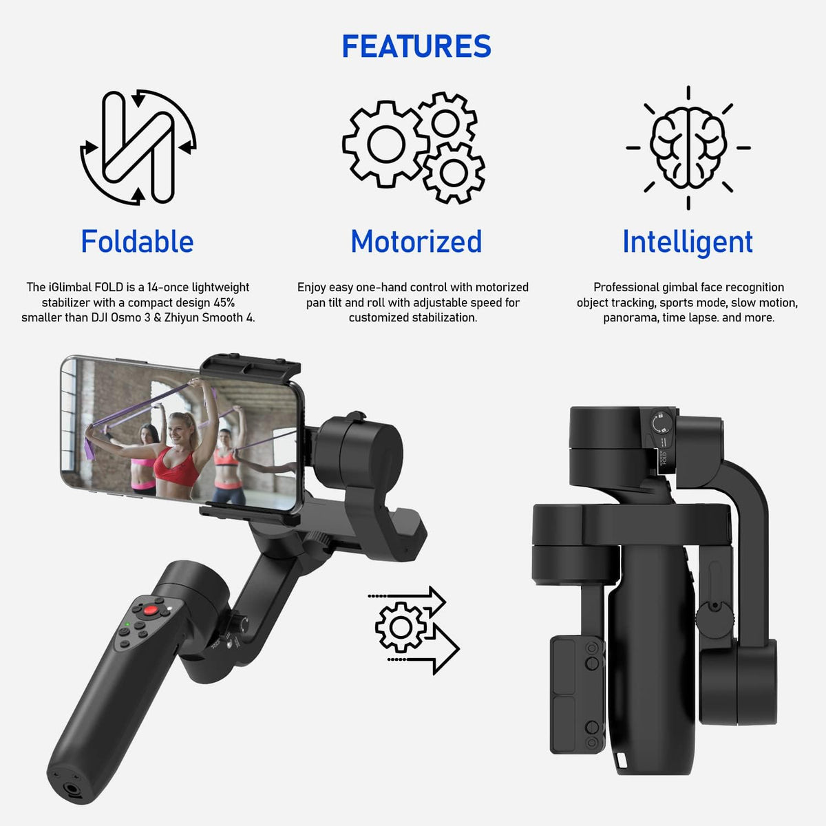 3-Axis Mini Handheld Gimbal Stabilizer for iOS and Android, Foldable Pocket Gimbal Bundle, Pack of 2 E116