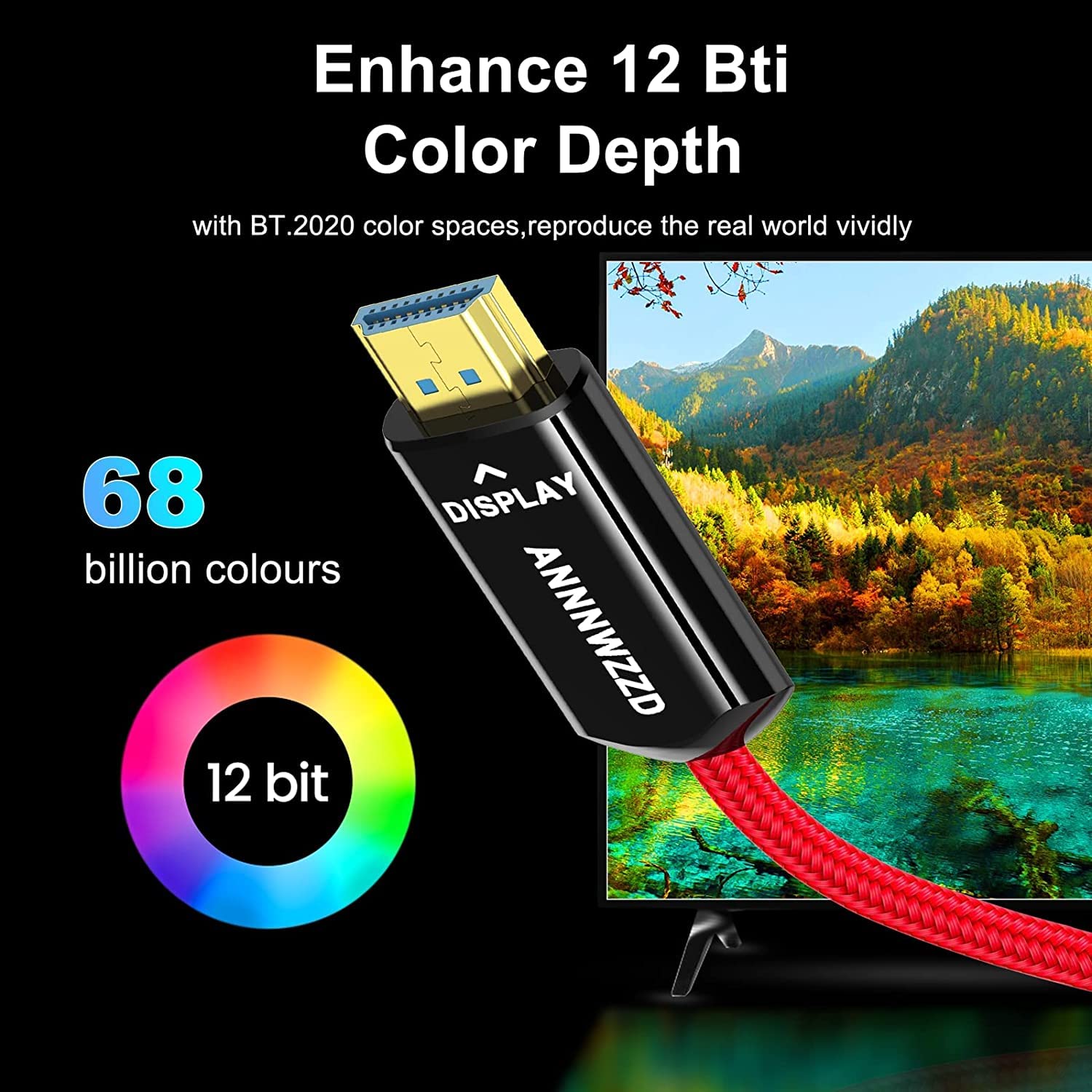 8K HDMI Fiber Optic Cable 164FT 50M Red Braided W93096