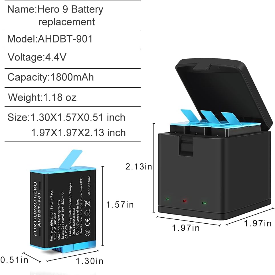 3-Pack 1800mAh Camera Batteries with 3-Channel USB Charger L5872