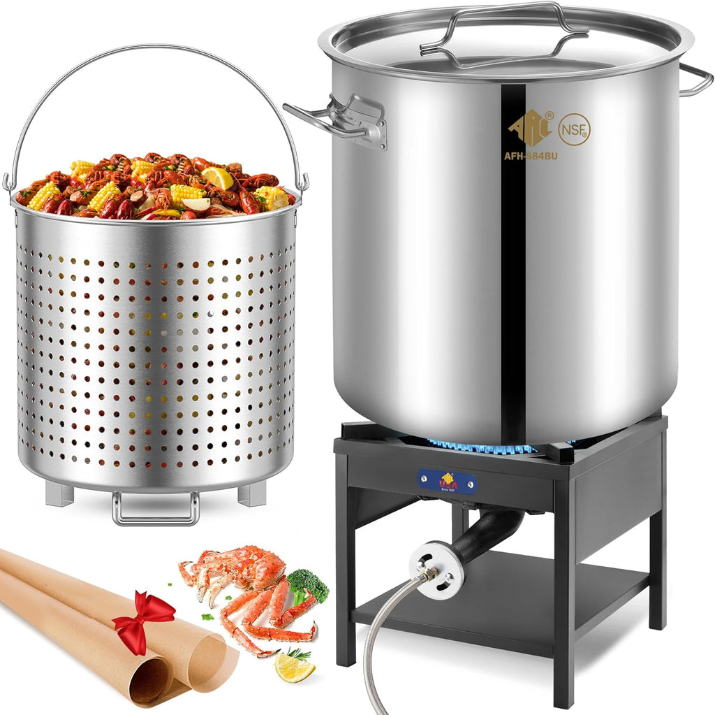 84QT Stainless Steel Seafood Boil Pot with Propane Fryer F605