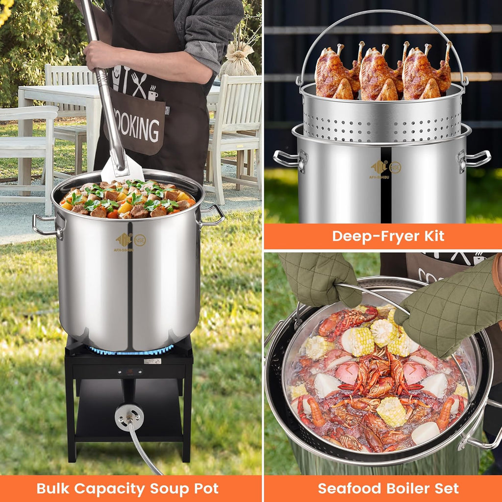 84QT Stainless Steel Seafood Boil Pot with Propane Fryer F605
