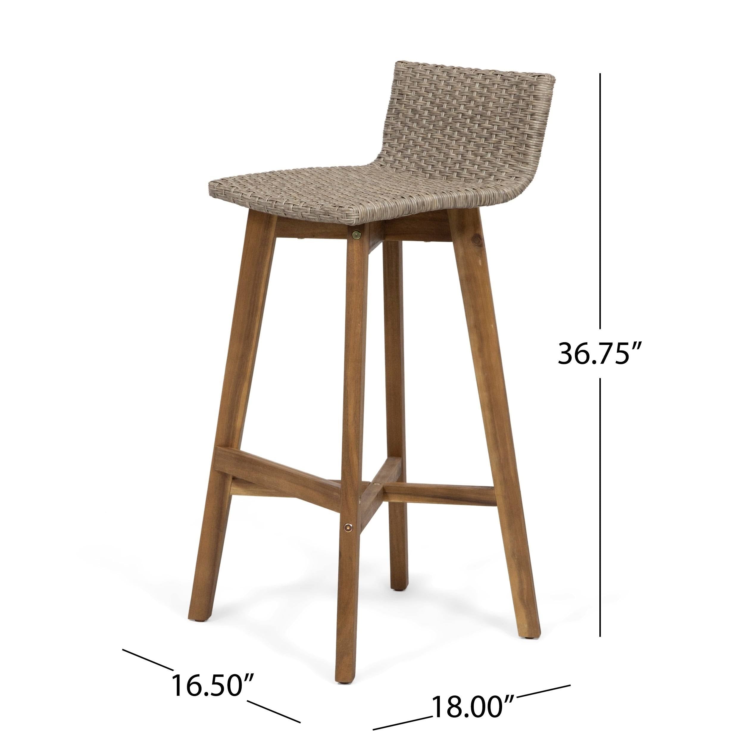 4pk Acacia Wood Wicker Patio Barstools Brown S19380
