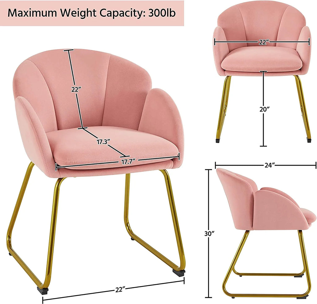 Pink Velvet Flower Shape Armchair with Golden Metal Legs, 2 Pieces A57644