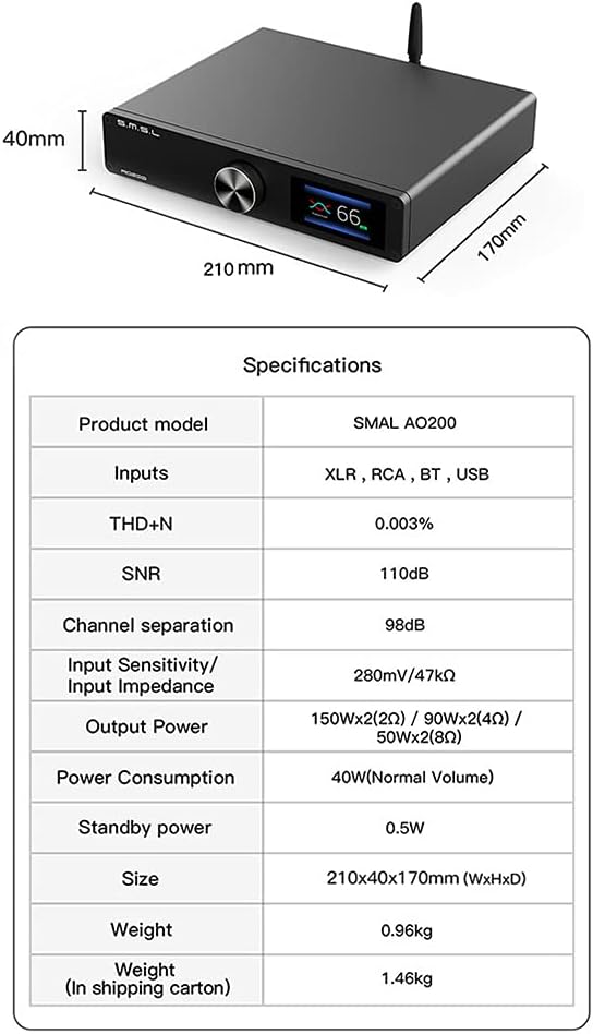 Digital Power Amplifier 150W×150W 2 Channel Desktop Amp with Remote Control B1599