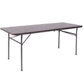 Bi-Fold Brown Wood Grain Plastic Folding Table with Carrying Handle T587742