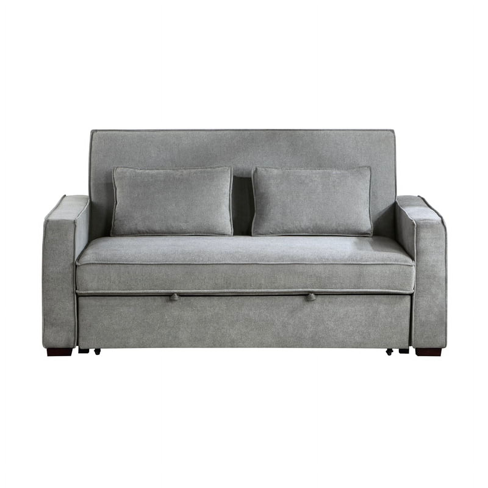 Gray Fabric Upholstered Convertible Sofa with Pull Out Bed E827