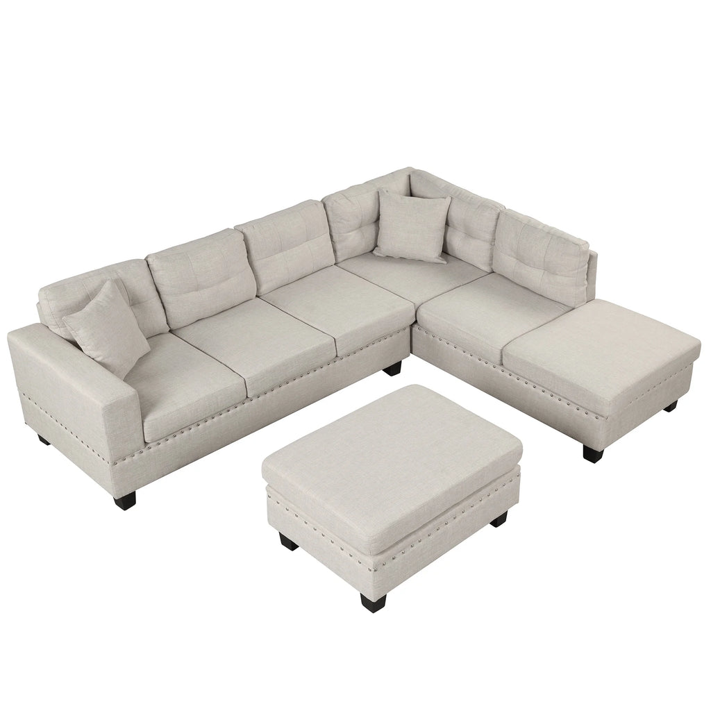 Light Gray Sectional Sofa with Storage Ottoman and Cup Holder Y99821
