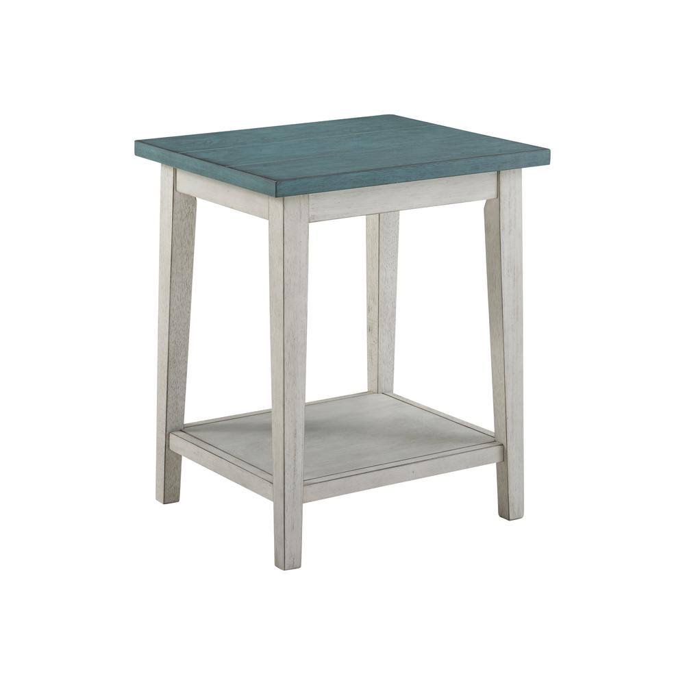Antique White and Antique Light Green 1-Shelf Side Table R593