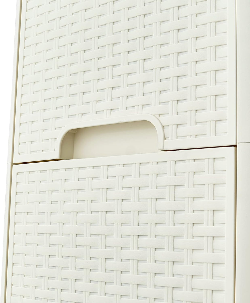 3 Drawer White Wicker Storage Cabinet with Wheels M7460