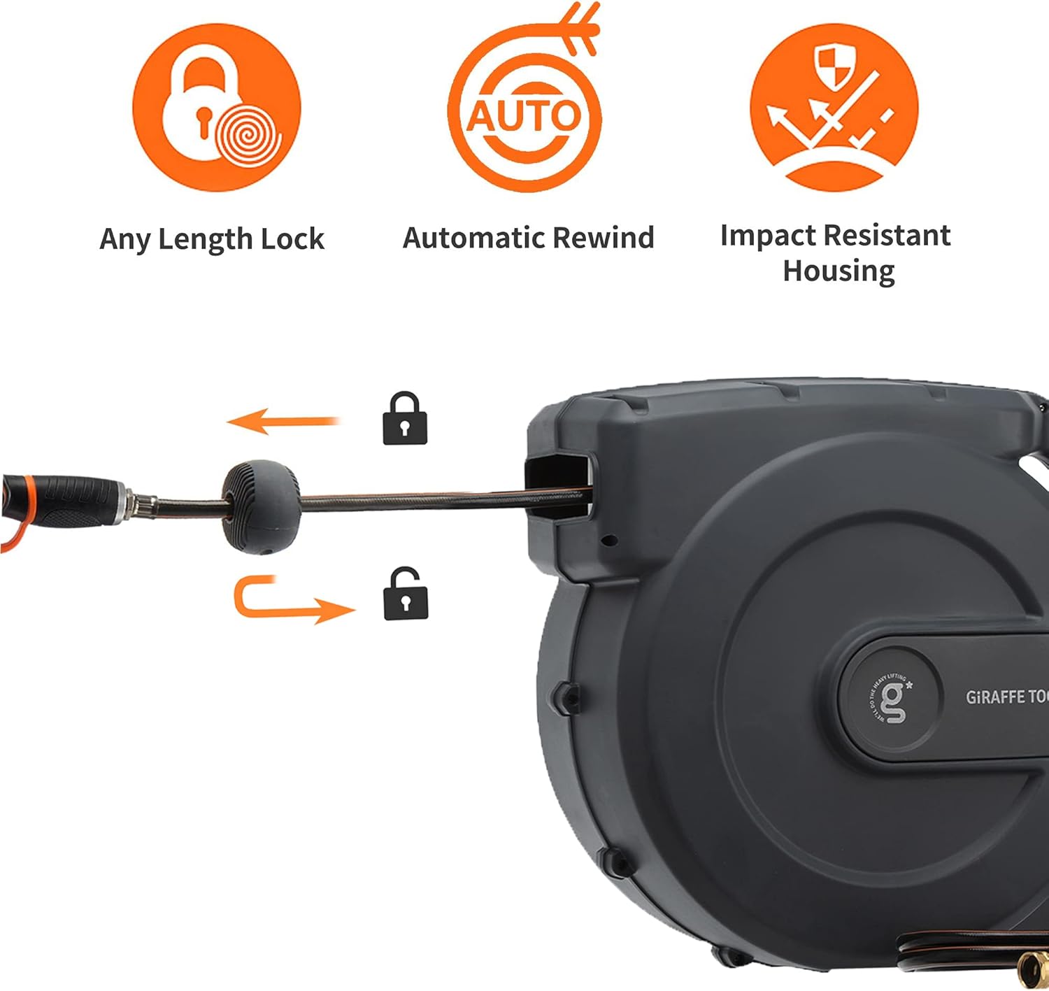 Retractable Wall Mounted Garden Hose Reel 1/2" x 147 ft with Automatic Rewind U165278