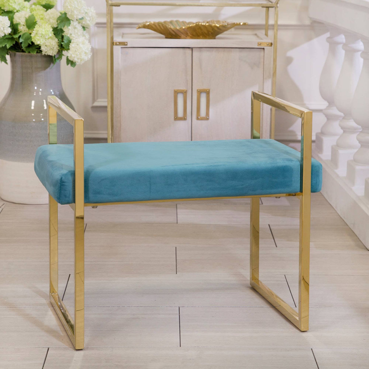 Gold/Teal Velveteen Bench R565433