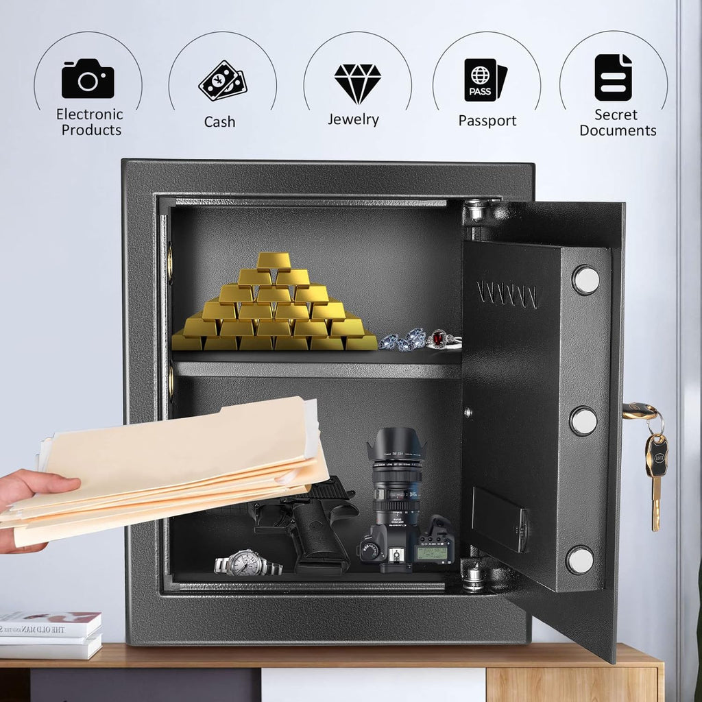 Fireproof Waterproof Safe Box with Fireproof Bag, HD LCD Screen Double Lock Cabinet Safe (1.8Cub) Y274