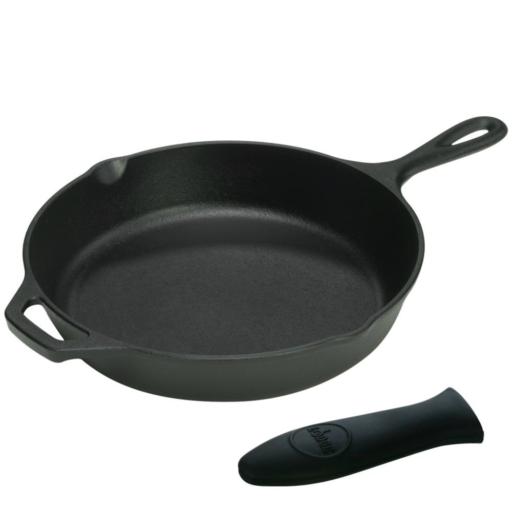 13.25 inch Cast Iron Skillet with Black Silicone Handle Holder G5343