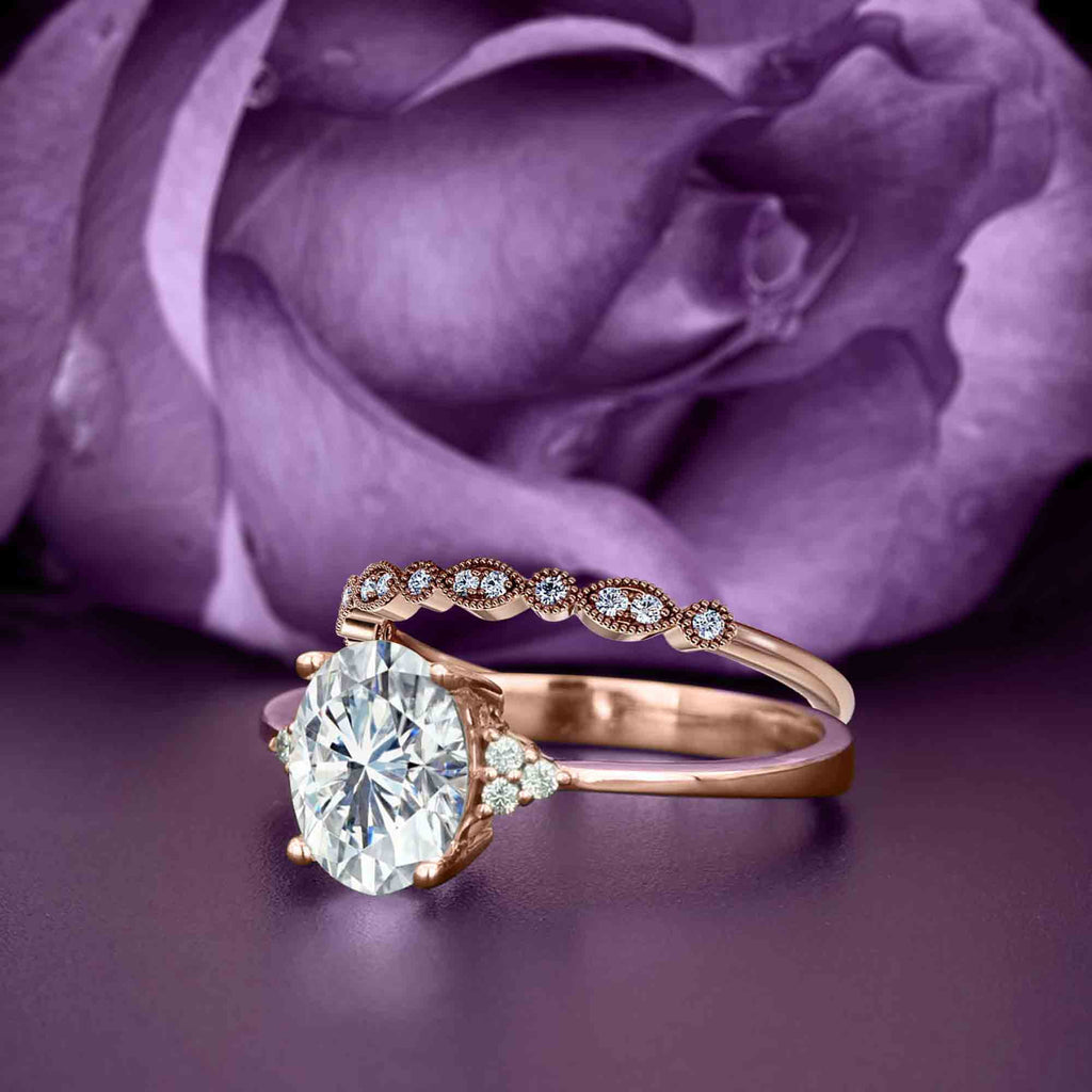 2.00 Carat Oval Cut Diamond Moissanite Engagement Ring in Silver With 18k Rose Gold Plating F829