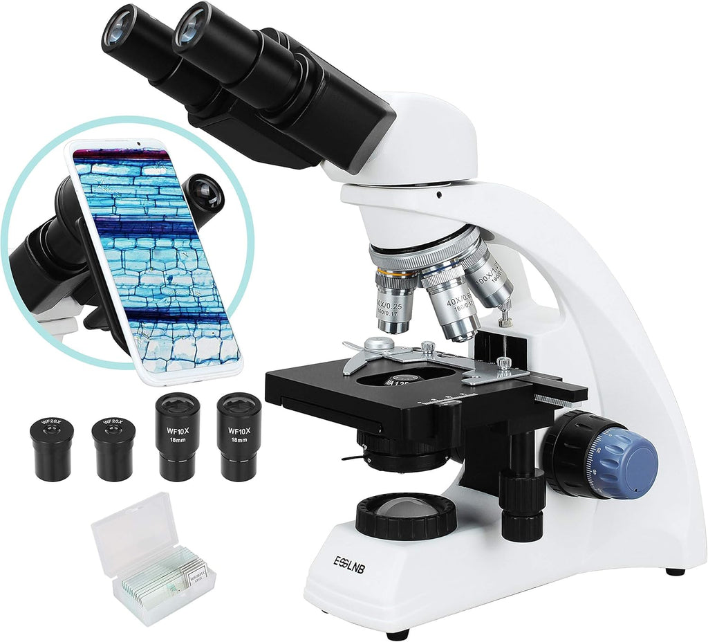 40X-1000X Biological Compound Microscope with Cell Phone Adapter and Slides J60899