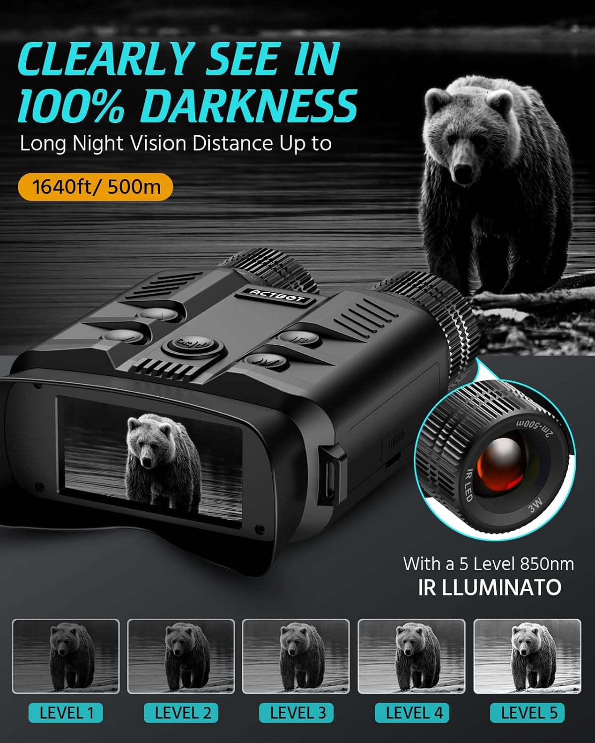 1080p Full HD Digital Night Vision Binoculars with 8x Digital Zoom V6674