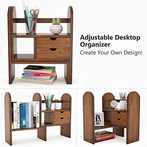 Bamboo Desktop Bookshelf Bookcase with 2 Drawers Q2301
