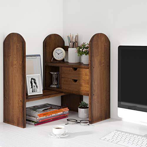 Bamboo Desktop Bookshelf Bookcase with 2 Drawers Q2301