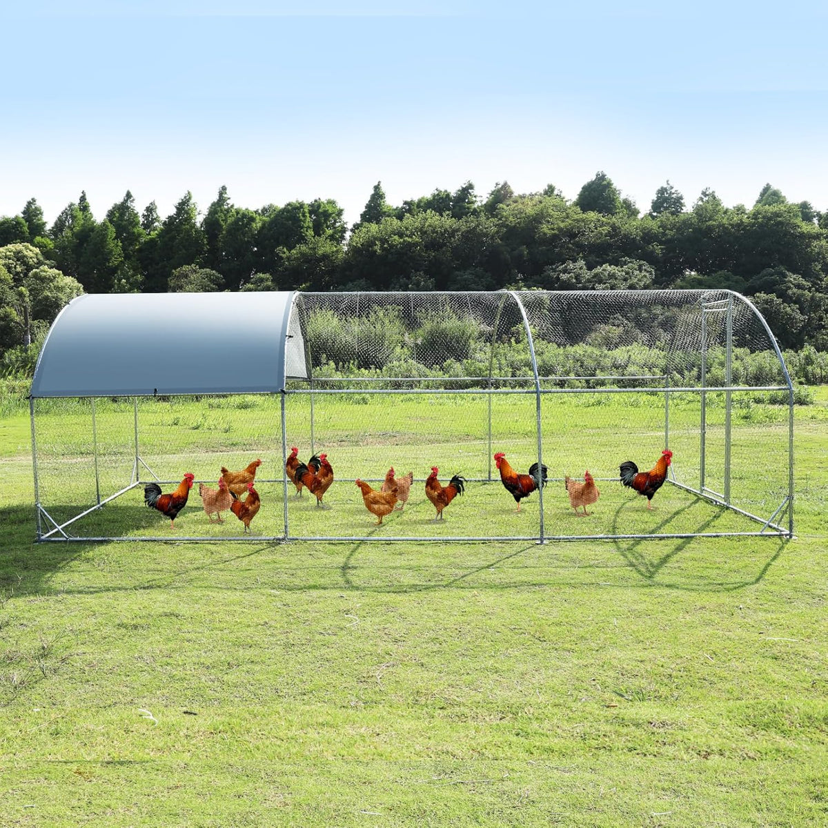 Large Metal Chicken Coop Walk-in Poultry Cage with Waterproof and Anti-Ultraviolet Cover (9.2'W x 12.5'L x 6.5'H) X267500