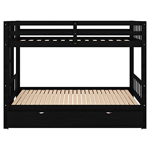 Twin over Double Twin Bunk Bed with Trundle, Wooden, Espresso I705544