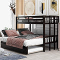 Twin over Double Twin Bunk Bed with Trundle, Wooden, Espresso I705544