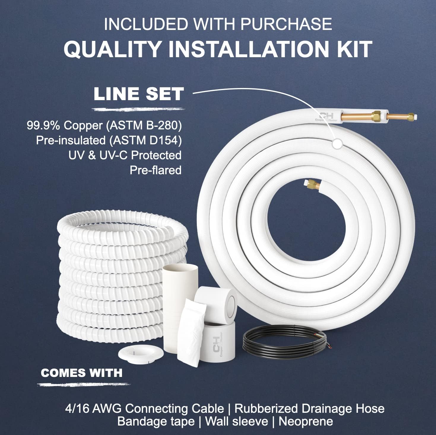 9,000 BTU 25 SEER Ductless Mini-Split Air Conditioner Heat Pump with 16FT Copper Line Set and Communication Wires N551667