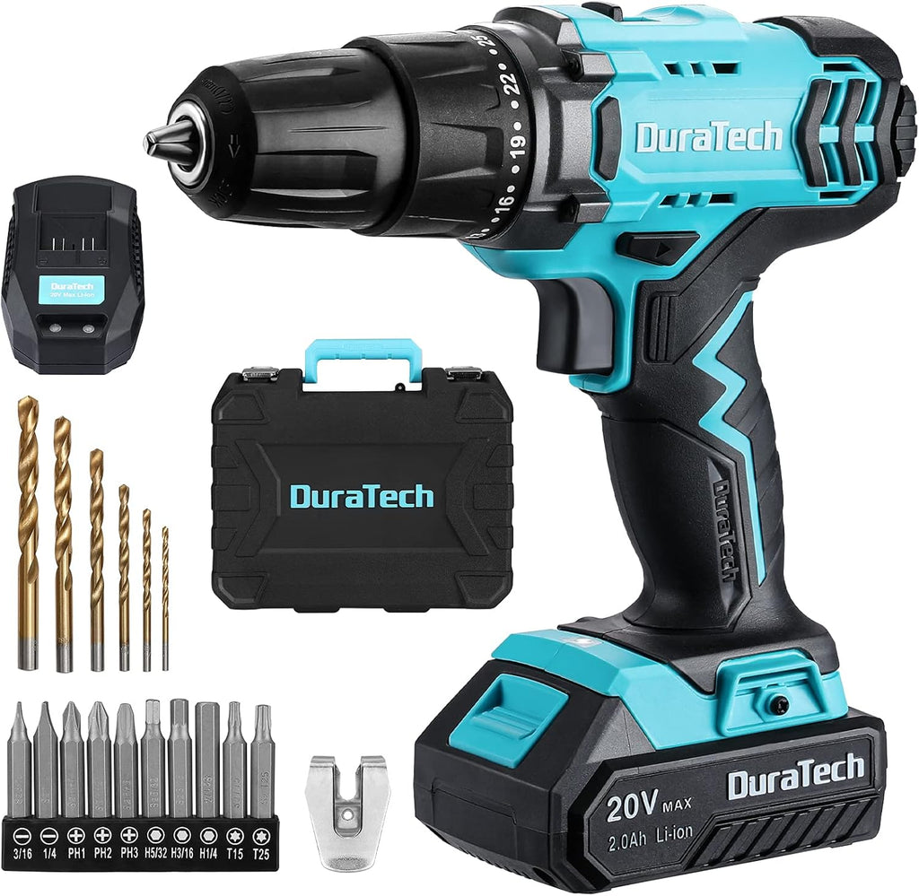 20V Cordless Drill Driver Set with 1/2” Keyless Chuck, 16pcs Drill Bits, Pack of 2 S252