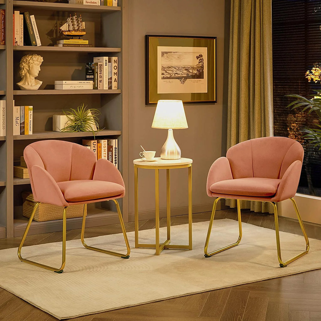 Pink Velvet Flower Shape Armchair with Golden Metal Legs, 2 Pieces A57644