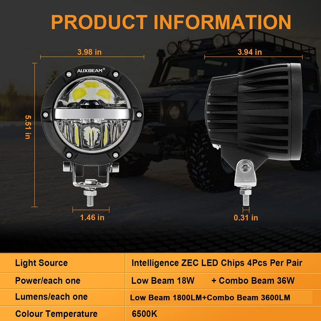 4 Inch Round LED Light Pods with Hi/Lo/Combo Beam 72W 7200LM W665