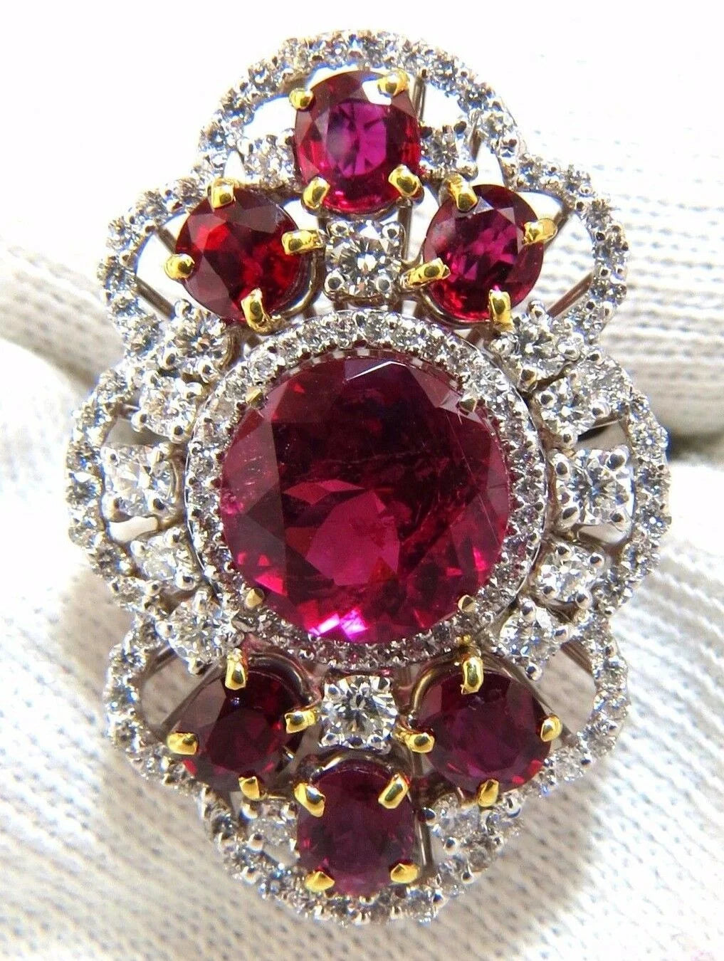 8.03CT Natural Tourmaline Ruby Diamond Cluster Ring C4686