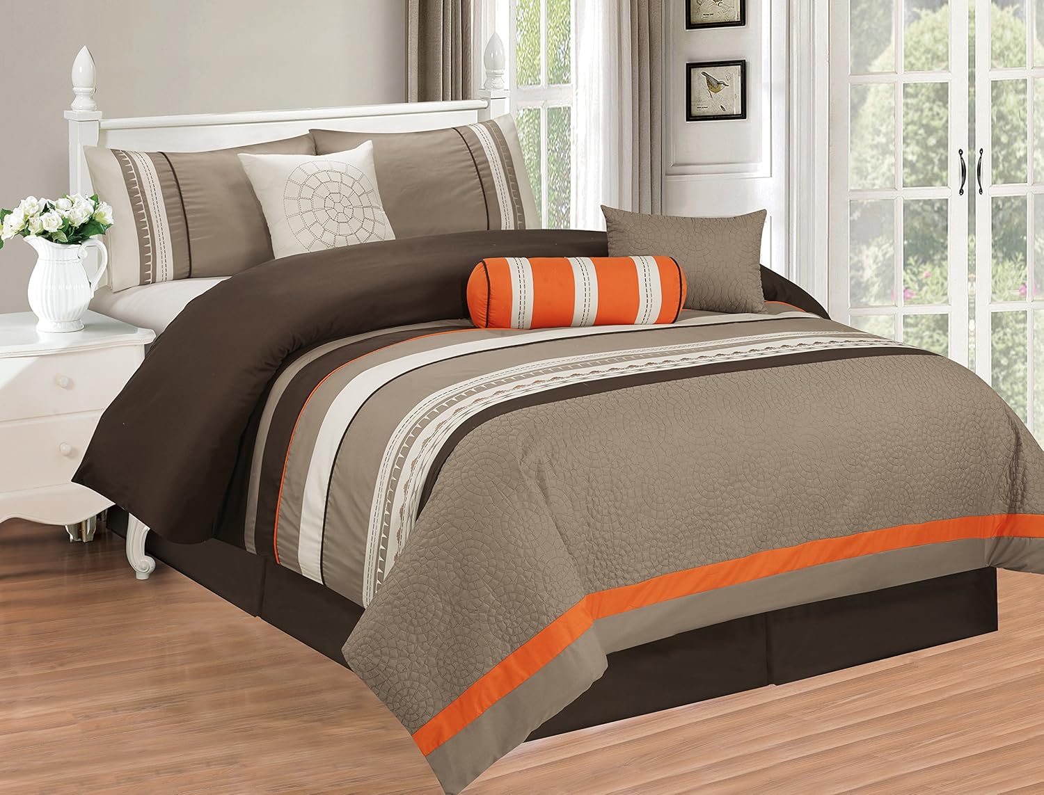 7 Piece Embroidered Over-Sized Comforter Set Queen Purple Grey B88869