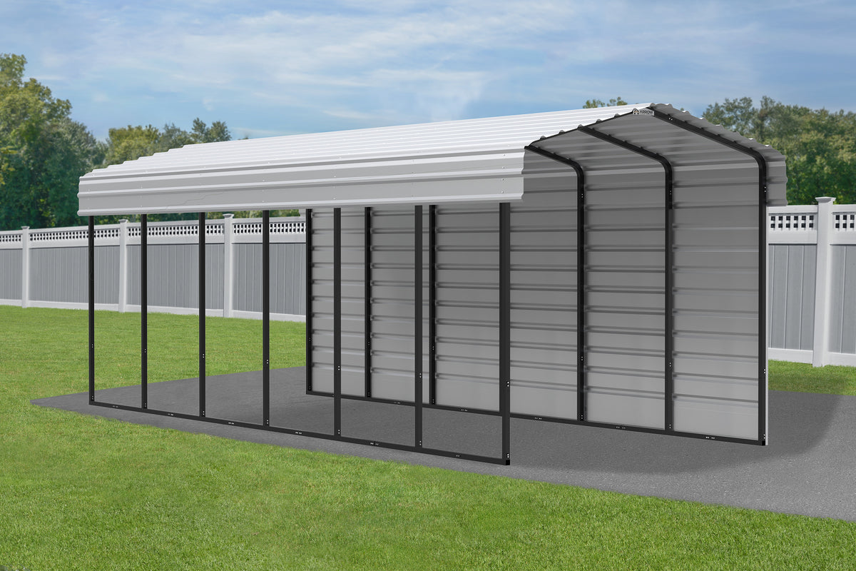 Galvanized Steel Carport Kit with 1-Sided Enclosure, 10' x 29' x 9' C42687