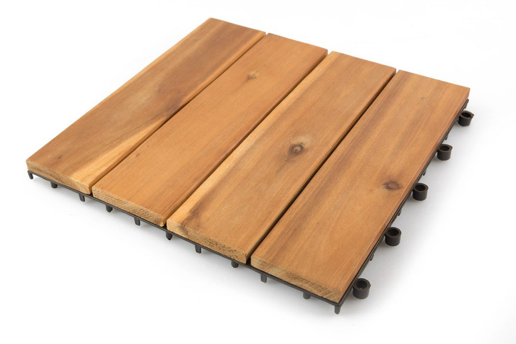 Acacia Wood Interlocking Deck Tiles (12 x 12, Pack of 10, 12 Panels) K85183