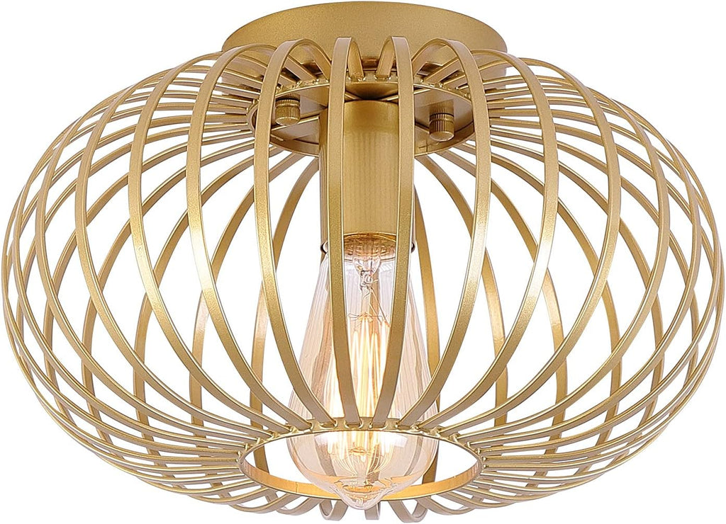 Black Metal Cage Semi Flush Mount Ceiling Light R4575