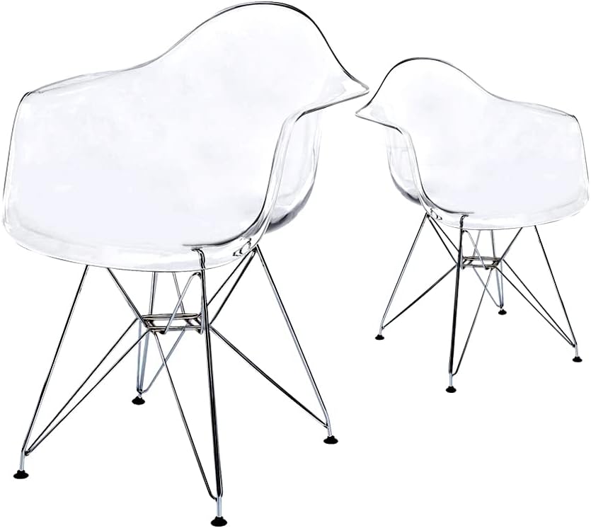 Clear Plastic Side Chair with Natural Wood Legs, Set of 2 M98387