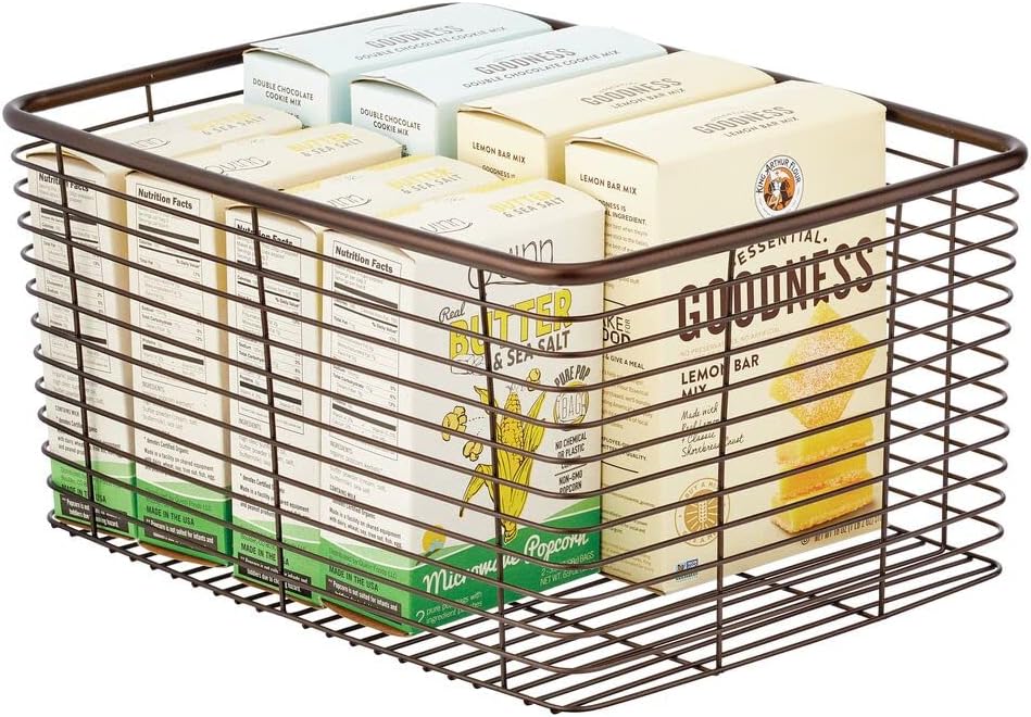 Metal Wire Food Organizer Storage Bin Basket, 3 Pack, Bronze B143142