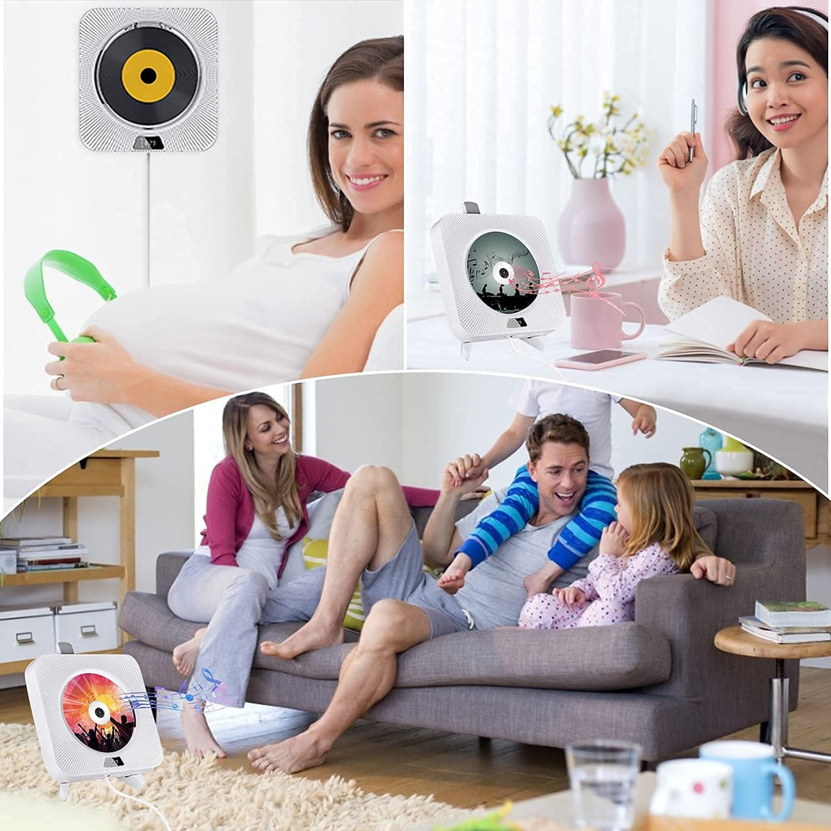 Portable CD Player with Bluetooth, FM Radio, Built-in Speakers, USB Port, AUX Input, LCD Display, Pack of 2 W94435