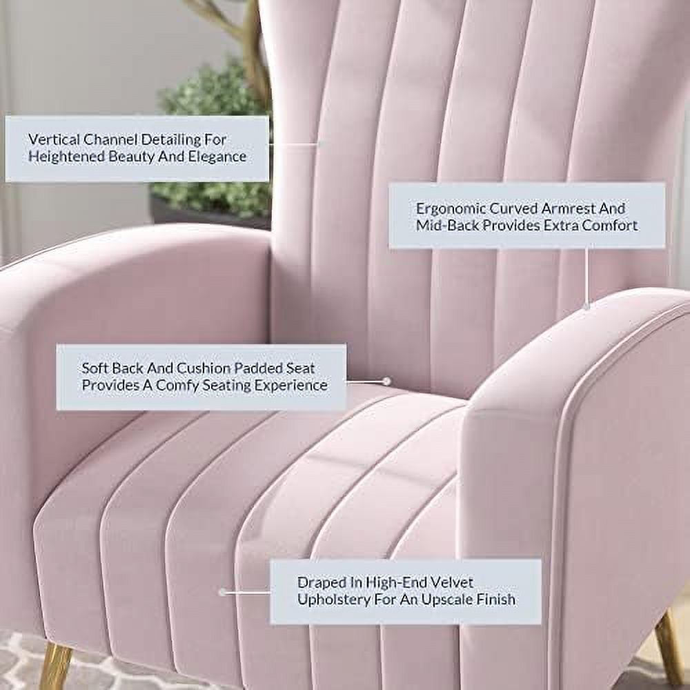 Pink Velvet Upholstered Wingback Accent Chair with Metal Legs Z1283
