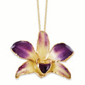 Purple and Yellow Real Dendrobium Orchid 20 inch Gold-tone Necklace B50387