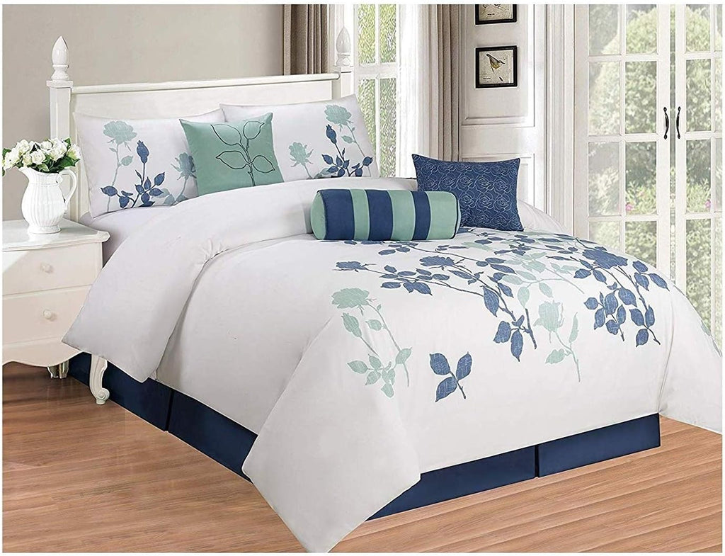 7 Piece Embroidered Over-Sized Comforter Set Queen Purple Grey B88869