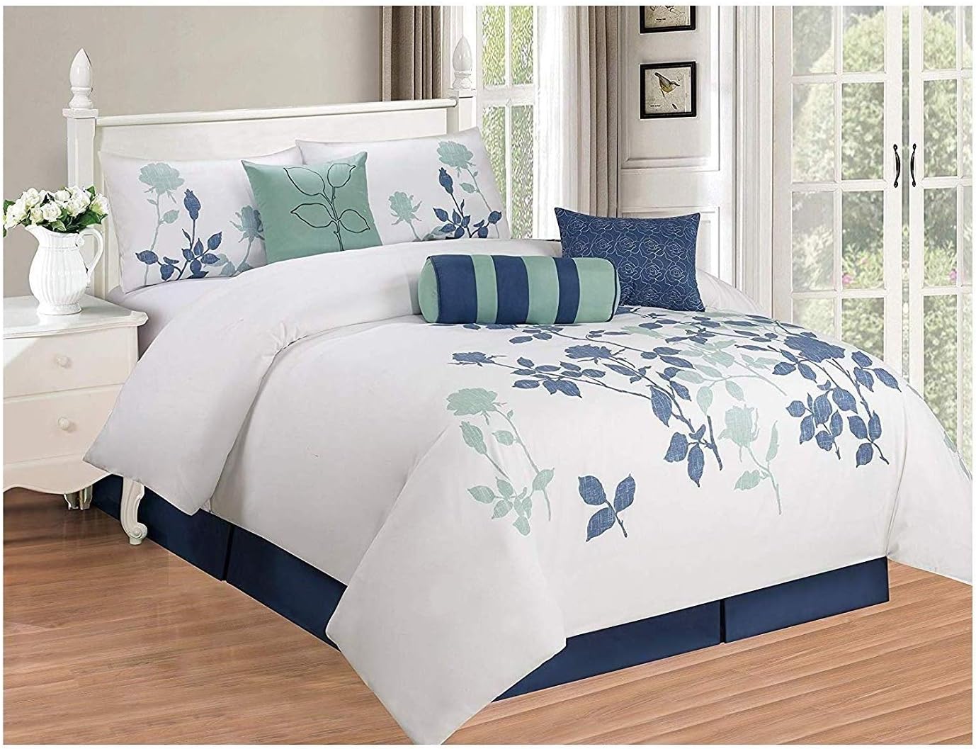 7 Piece Embroidered Over-Sized Comforter Set Queen Purple Grey B88869