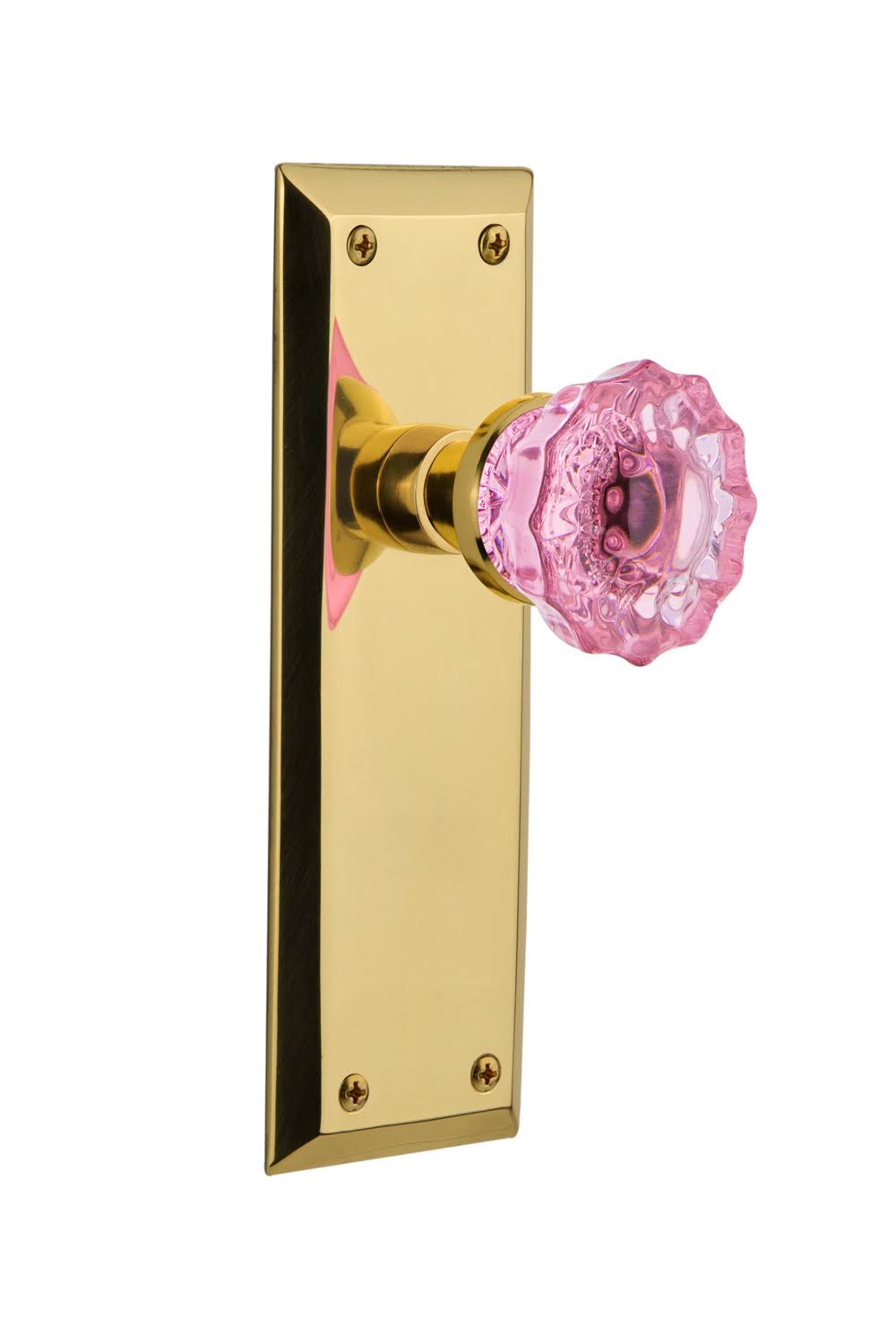 Crystal Pink Glass Door Knob in Polished Brass O973051